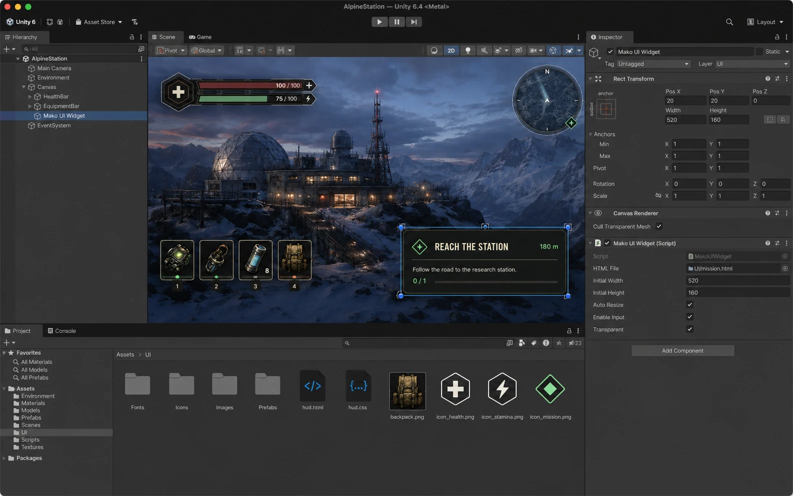 Mako UI Widget inside Unity Editor: add to your Unity UI.